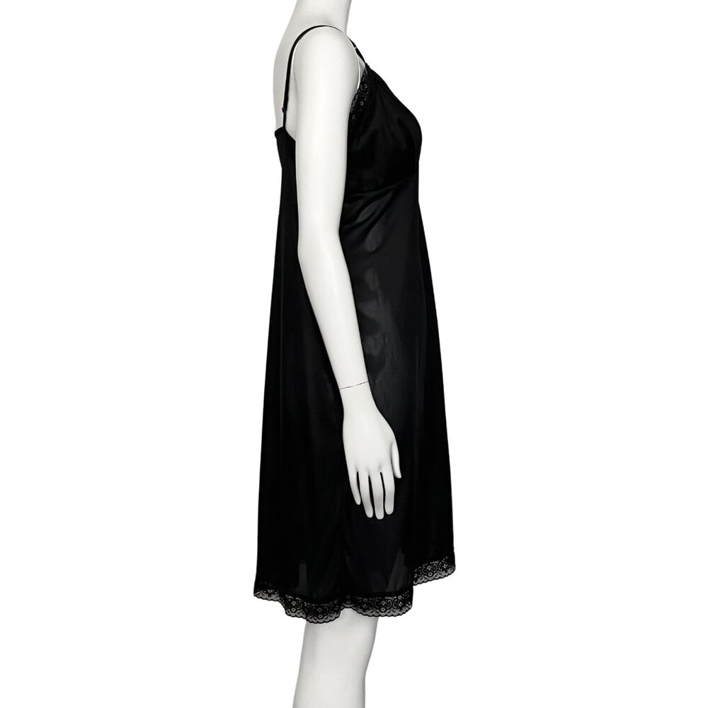 Vintage Black Satin Lingerie Slip Dress Lace Trim Chemise. M/L 22. Boho Coquette - Picture 6 of 12